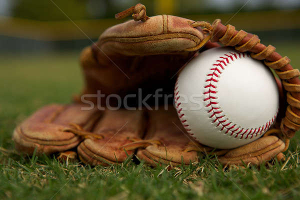 Nowego rękawice baseball piłka gry lekkoatletyczny poziomy Zdjęcia stock © 33ft