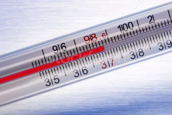 Hőmérő közelkép lövés acél orvosi tálca Stock fotó © 350jb