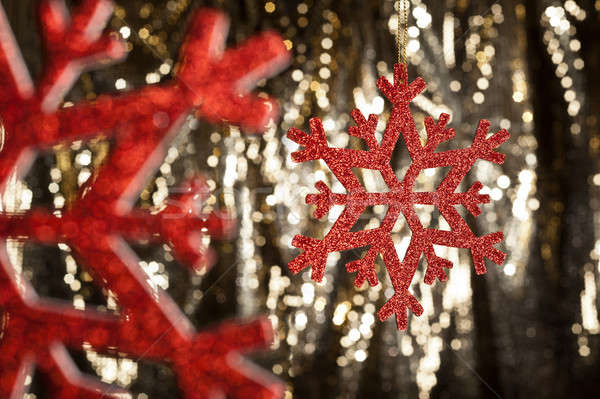 Red snow flake on a gold glitter background Stock photo © 3523studio