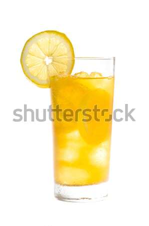 Stock photo: Chilled lemon ice tea over white 