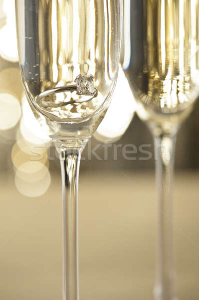 Foto stock: Champán · gafas · compromiso · joyas · otono · vino