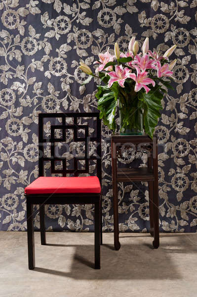 Stock photo: Black red Chair and side table 