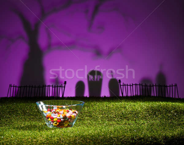 Halloween landschap boom kerkhof snoep ontwerp Stockfoto © 3523studio