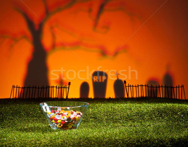 Halloween landschap boom kerkhof snoep ontwerp Stockfoto © 3523studio