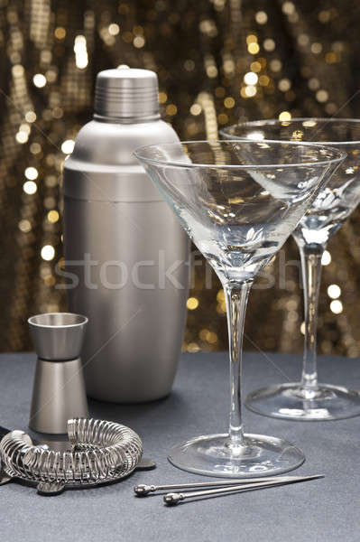 Stockfoto: Twee · martini · bril · barman · tools · goud