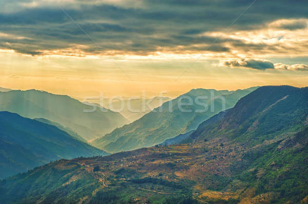 Vista valle Nepal cielo sol paisaje Foto stock © 3523studio