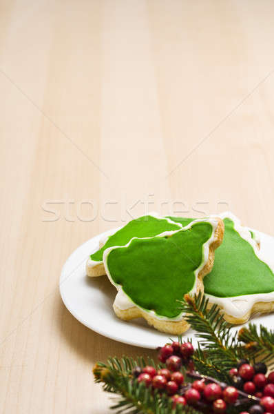 Stock foto: Weihnachten · Cookies · Platte · Dekoration · Baum