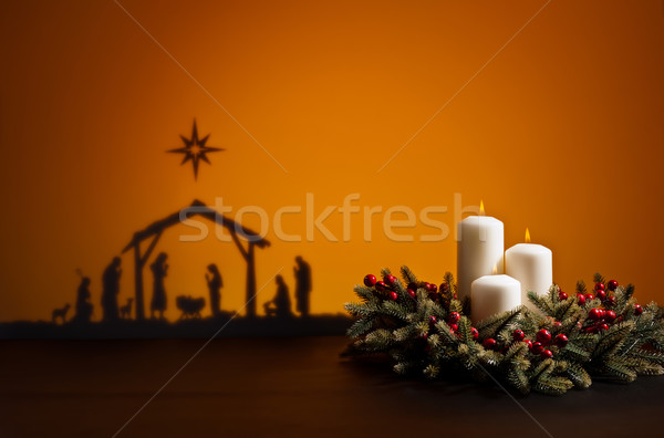 Naştere Isus siluetă dragoste noapte Imagine de stoc © 3523studio