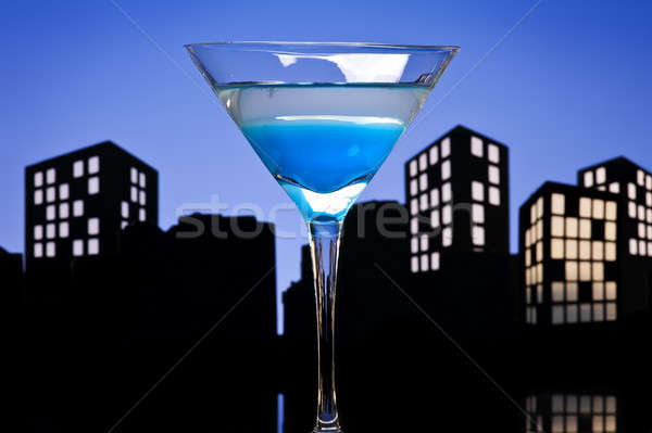 Metropole blau Martini Cocktail Skyline Party Stock foto © 3523studio