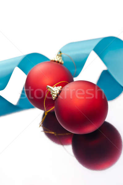 Christmas baubles and a blue ribbon Stock photo © 3523studio