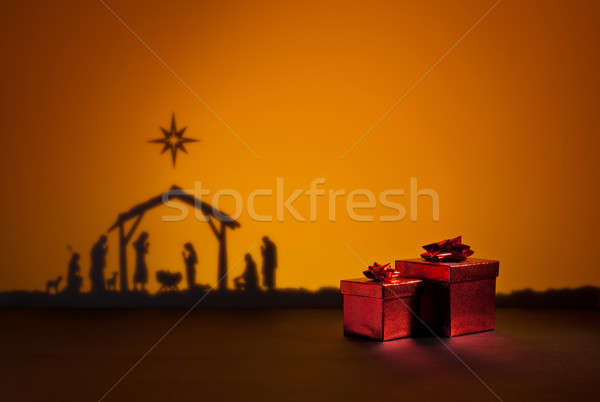 Naştere Isus prezenta siluetă copil Imagine de stoc © 3523studio