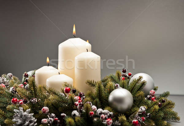 Advent çelenk yanan mumlar Noel zaman Stok fotoğraf © 3523studio