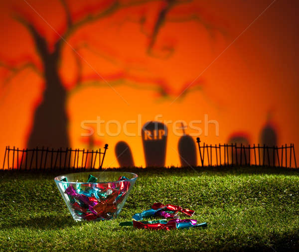 Halloween landschap boom kerkhof snoep ontwerp Stockfoto © 3523studio