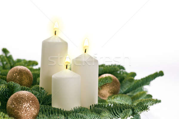 Três velas advento real árvore de natal Foto stock © 3523studio