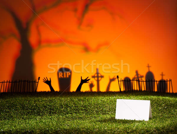 Halloween landschap tabel kaart boom kerkhof Stockfoto © 3523studio