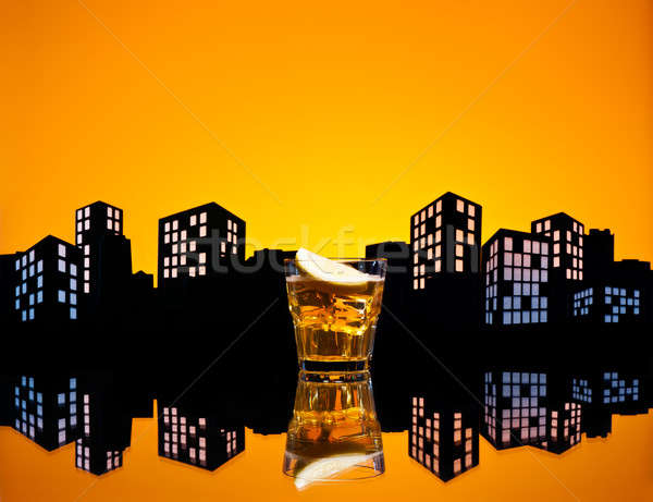 Világváros whisky fanyar koktél városkép narancs Stock fotó © 3523studio