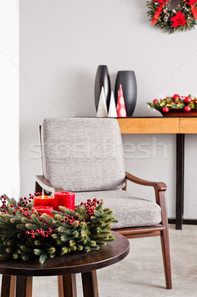 Stok fotoğraf: Gri · sandalye · parlak · advent · dekorasyon · ahşap