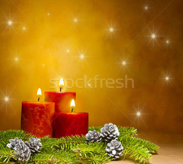 Candele decorato rami pino spazio Foto d'archivio © 3523studio
