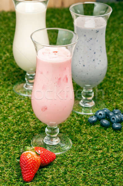 Stockfoto: Aardbei · banaan · milkshake · vers · fruit · voedsel