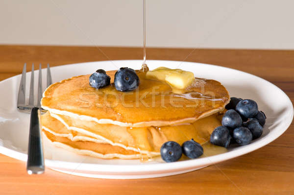 Heidelbeere Pfannkuchen Platte Gabel Holztisch Holz Stock foto © 3523studio