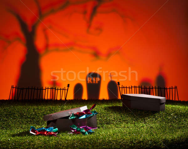 Stockfoto: Halloween · landschap · boom · kerkhof · snoep · ontwerp