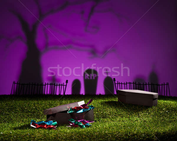 Halloween landschap boom kerkhof snoep ontwerp Stockfoto © 3523studio