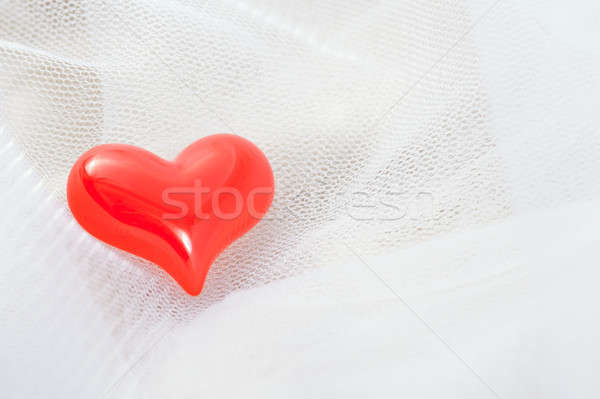 Kırmızı kalp beyaz peçe tüm romantik Stok fotoğraf © 3523studio