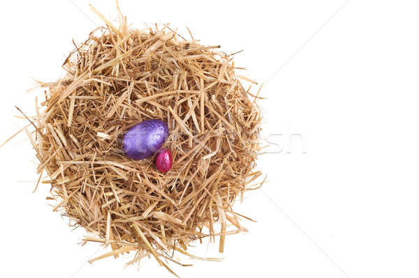Сток-фото: соломы · гнезда · шоколадом · пасхальных · яиц · белый · студию