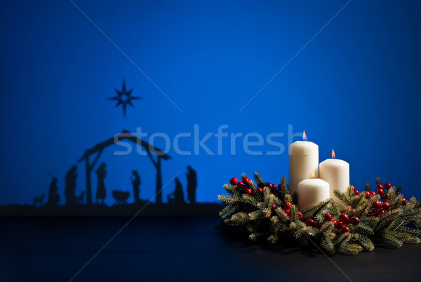 Geburt jesus Silhouette Krippe Licht Nacht Stock foto © 3523studio