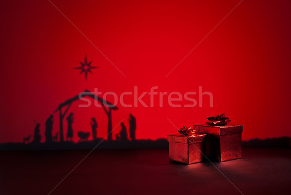 Geburt jesus Silhouette Krippe Party Liebe Stock foto © 3523studio