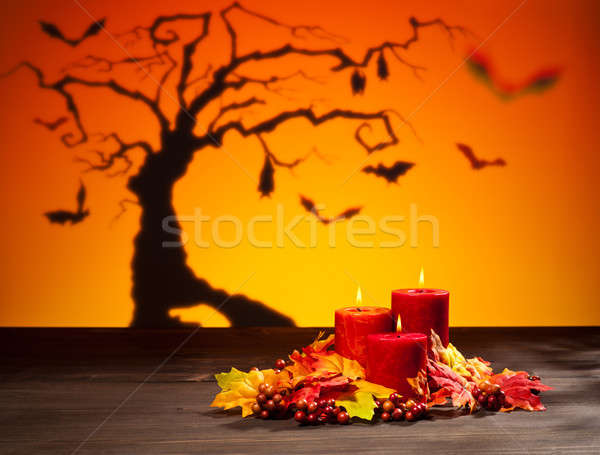 Сток-фото: свечей · Хэллоуин · Scary · пейзаж · дерево · огня