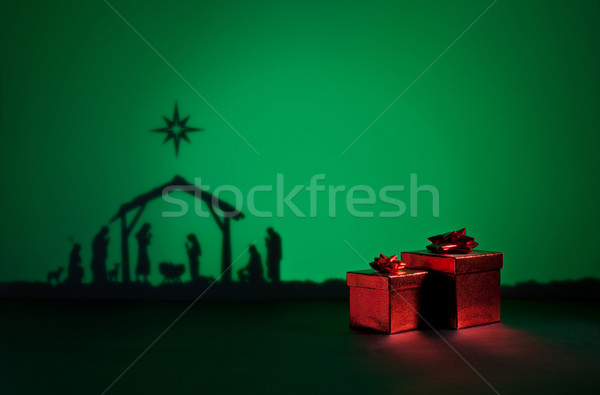 Születés Jézus sziluett otthon gyermek zöld Stock fotó © 3523studio