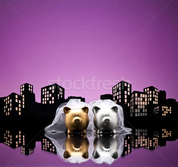 Metropolis City lesbian piggy bank civil union Stock photo © 3523studio