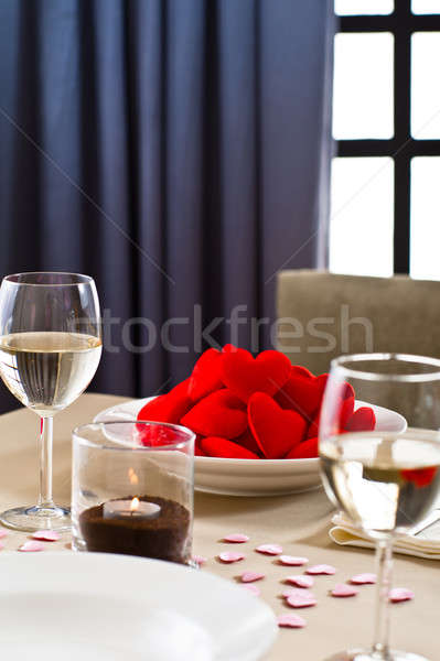 Inside interior table setting with beautiful plate of hearts Stock photo © 3523studio