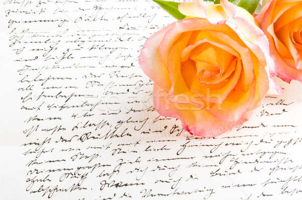 Red yellow rose over a hand written letter Stock photo © 3523studio