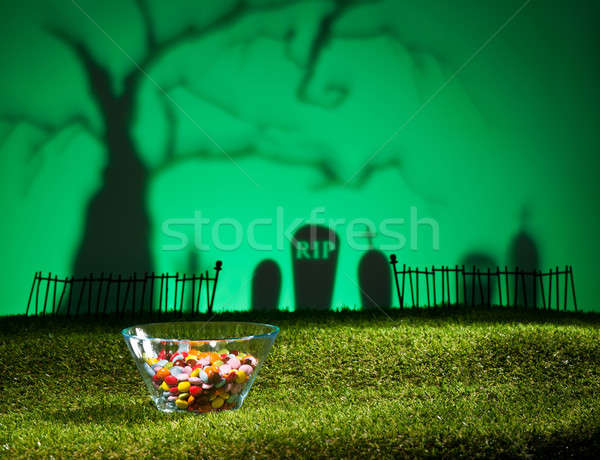 Halloween landschap boom kerkhof snoep ontwerp Stockfoto © 3523studio