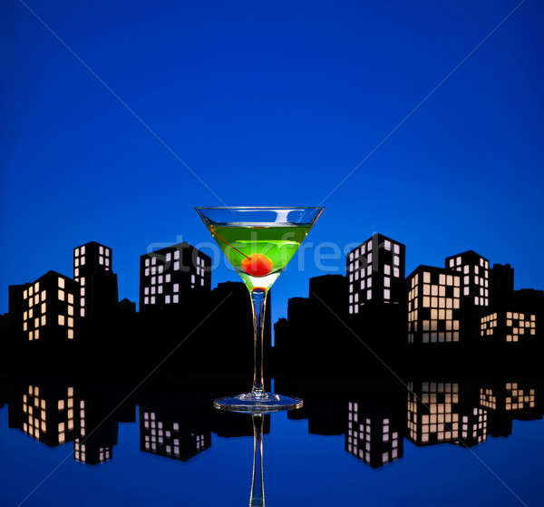 Metropole Apfel Martini Cocktail Skyline glücklich Stock foto © 3523studio