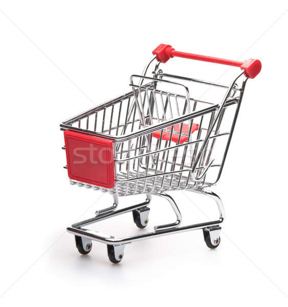 Stock photo: Empty classic silver red shopping cart over white
