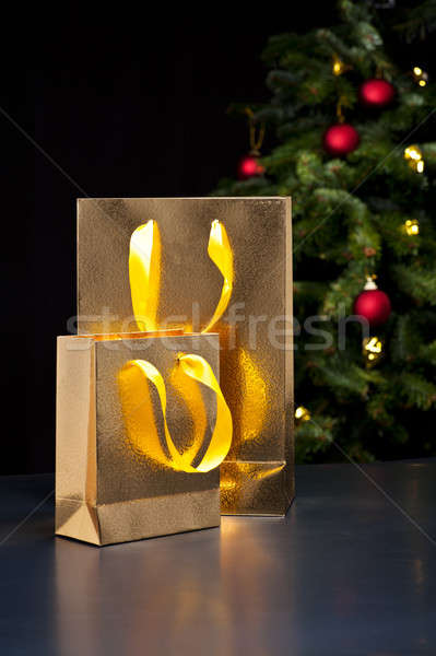 Stockfoto: Twee · gouden · elegante · christmas · groene