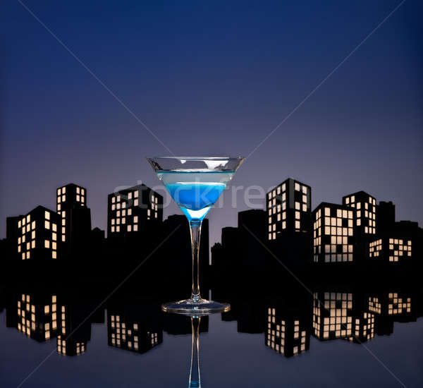 Metropole blau Martini Cocktail Skyline Obst Stock foto © 3523studio