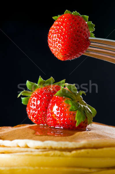 Stock foto: Erdbeere · Butter · Pfannkuchen · Honig · Ahorn · fließend