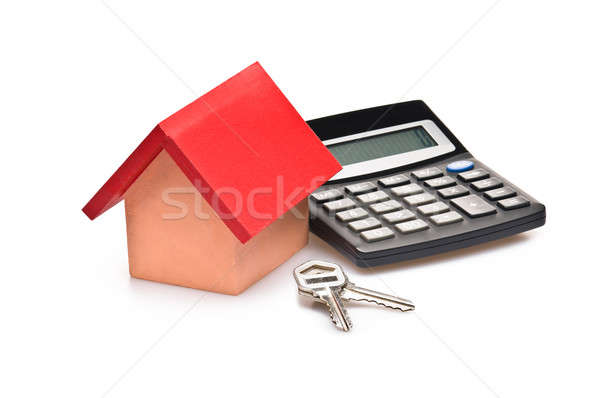 Piros ház számológép kulcsok fehér fal Stock fotó © 3523studio