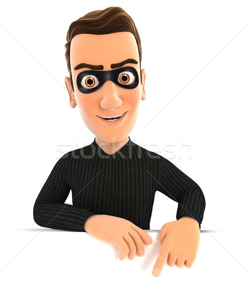 3d masked thief pointing to empty wall Stock photo © 3dmask