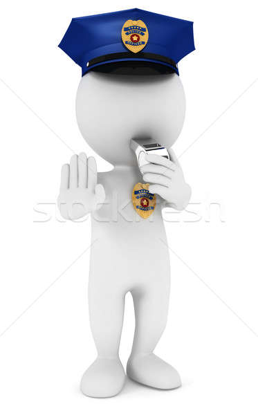 3D weiße Menschen Polizist Stoppschild pfeifen isoliert Stock foto © 3dmask
