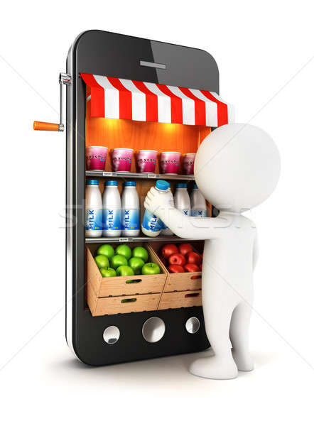 Stockfoto: 3D · witte · mensen · supermarkt · geïsoleerd · witte · afbeelding