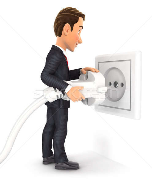 3d businessman plugging power cord into outlet Stock photo © 3dmask