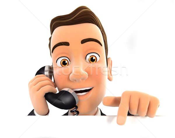 3d businessman on phone and pointing to empty wall Stock photo © 3dmask