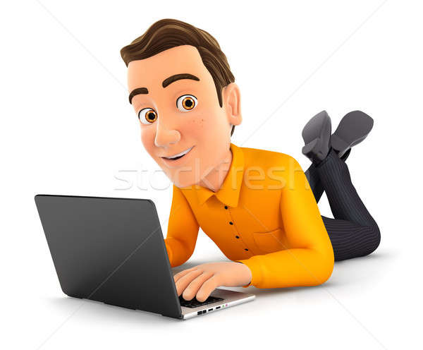 O homem 3d piso usando laptop ilustração isolado branco Foto stock © 3dmask