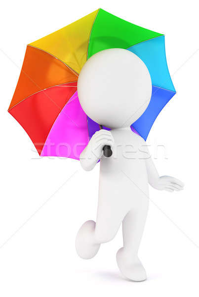 Stock fotó: 3D · fehér · emberek · tarka · esernyő · izolált · fehér