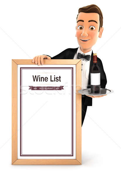 3d waiter with wine list Stock photo © 3dmask